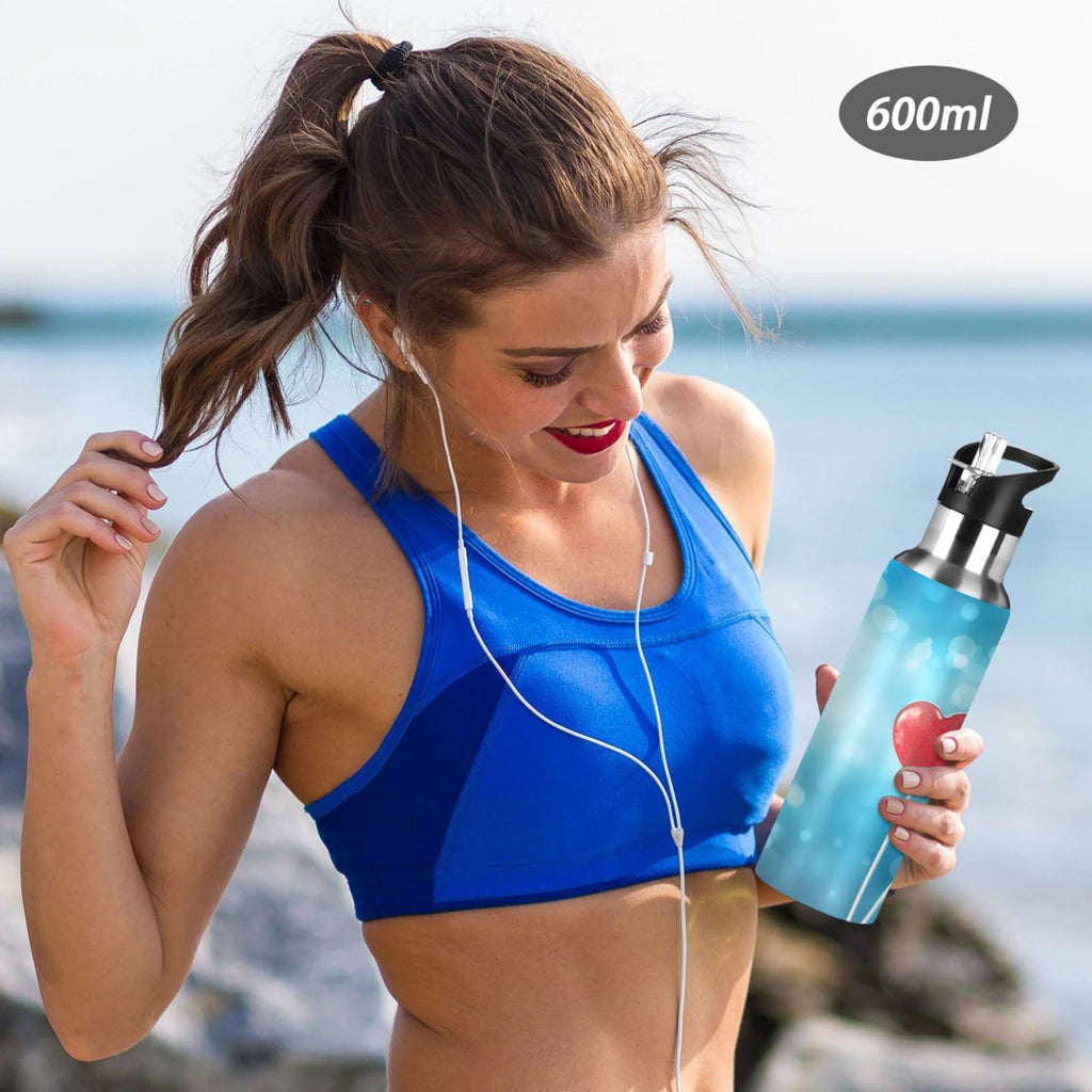 Blue Insulated Stainless Steel Water Bottle with Straw Lid 20 oz N644