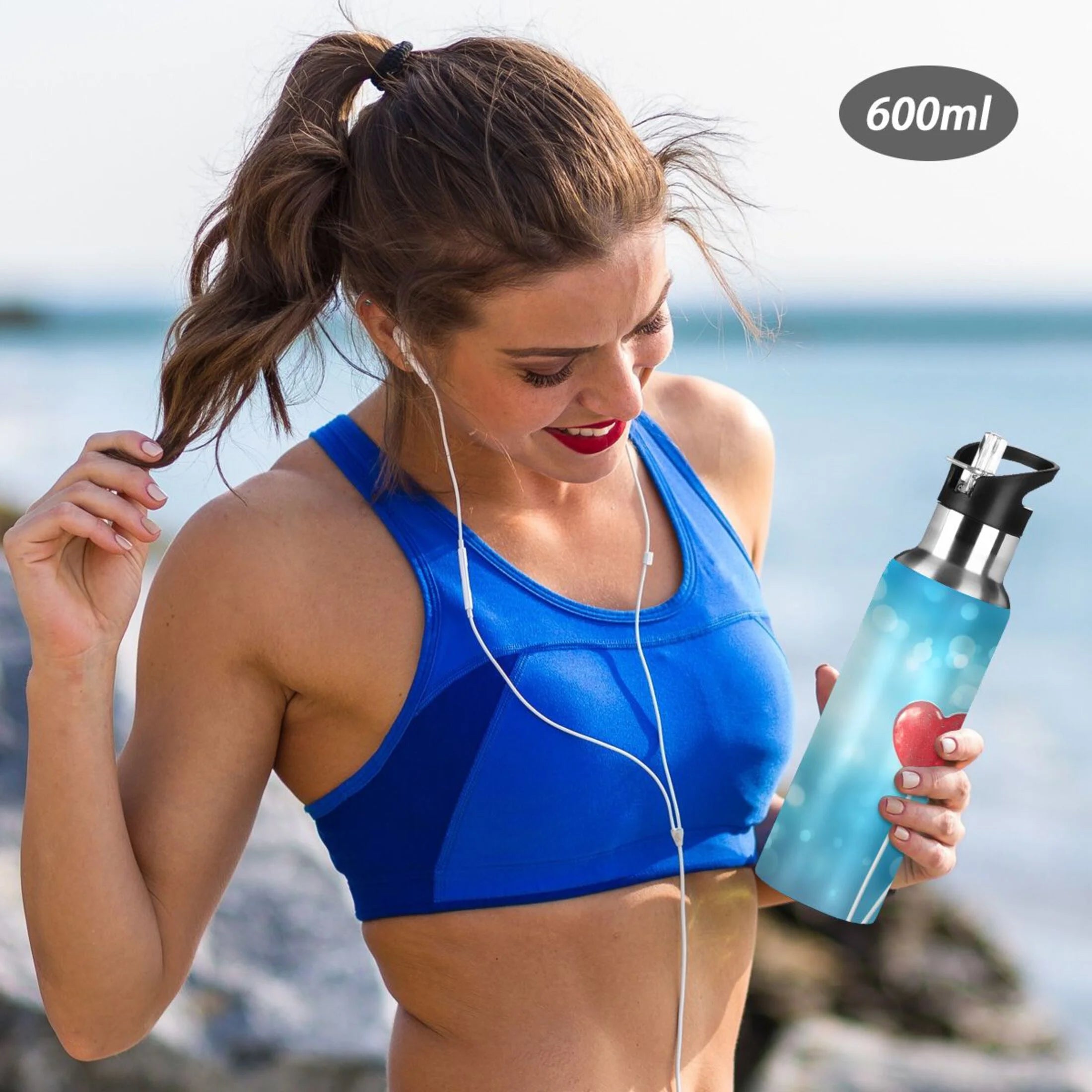 Blue Insulated Stainless Steel Water Bottle with Straw Lid 20 oz N644