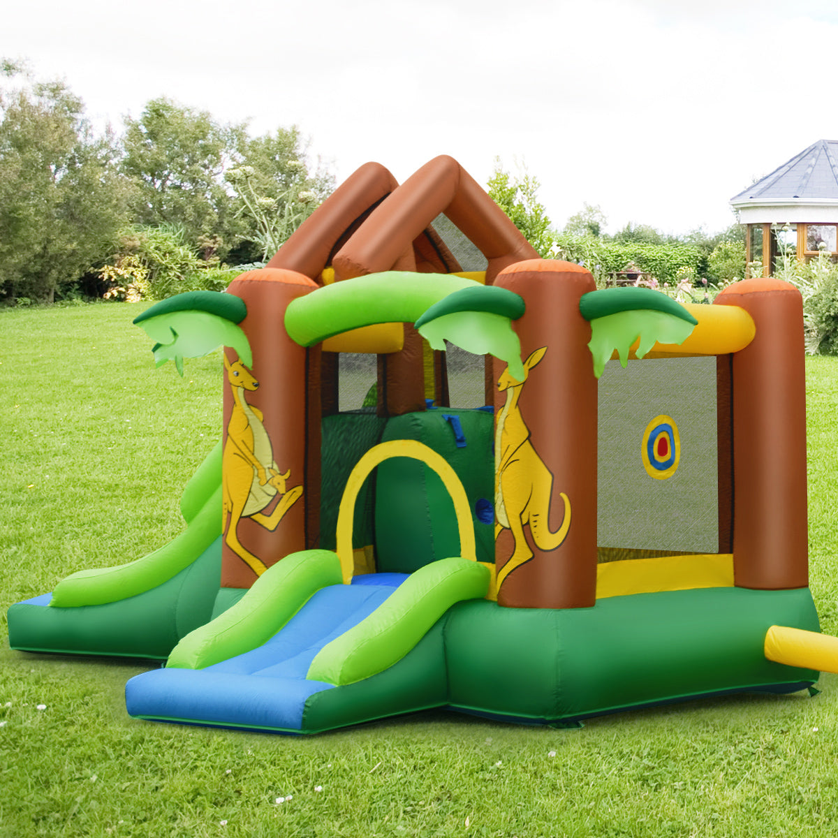 Inflatable Jungle Bounce House with Dual Slide and 750W Blower N558