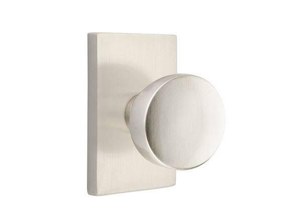 Satin Nickel Privacy Set with Rectangular Rosette and Knob R764