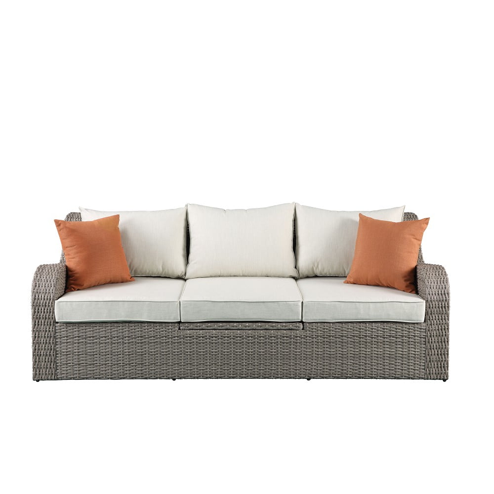 Beige Fabric Patio Sectional with 2 Ottomans and 2 Pillows Y964858