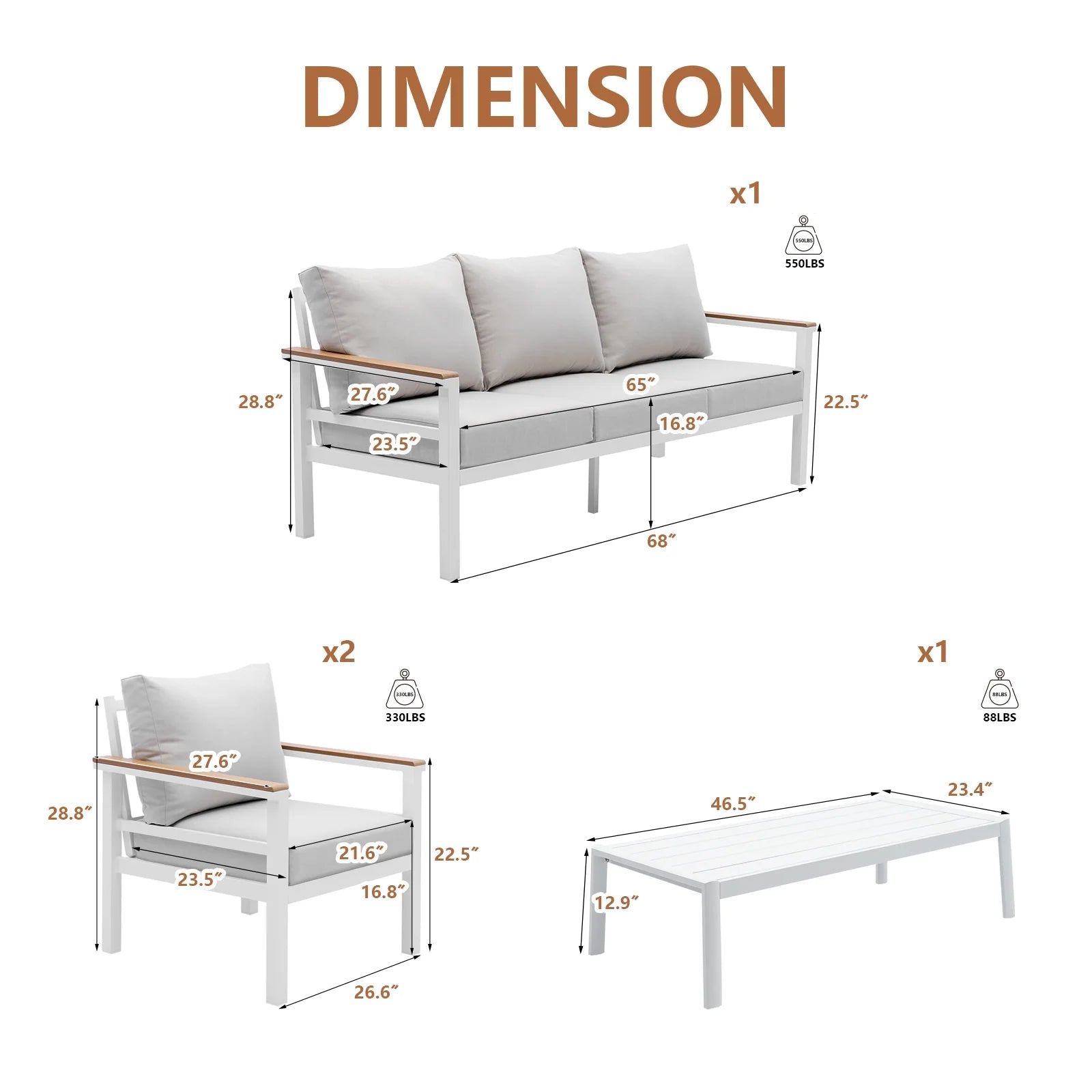 4 Pieces Patio Sectional Sofa Set with Table A1528