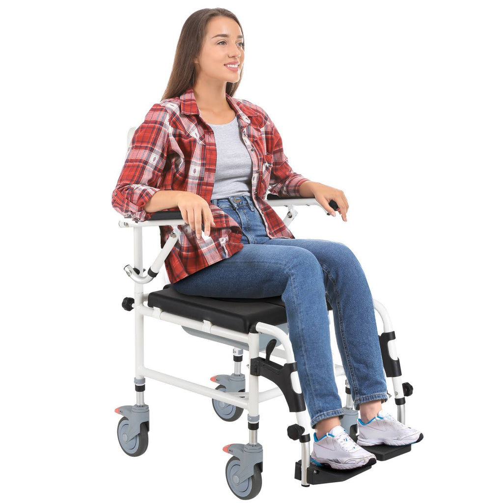 Black Commode Wheelchair with 4 Castor Wheels and Detachable Bucket D4305