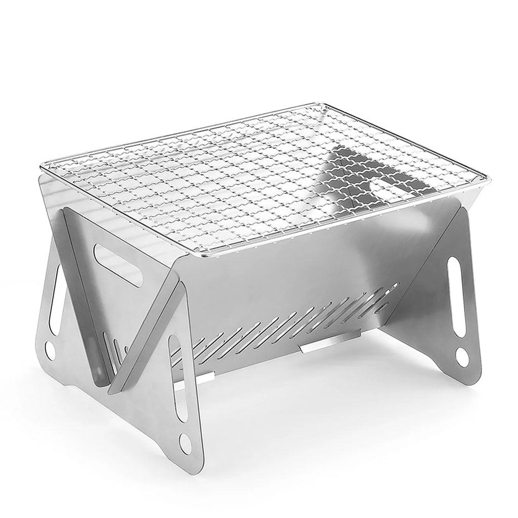 Wood Burning Stove with Grill Plate, Portable Folding Stainless Steel Backpacking Cooking Stove E3399