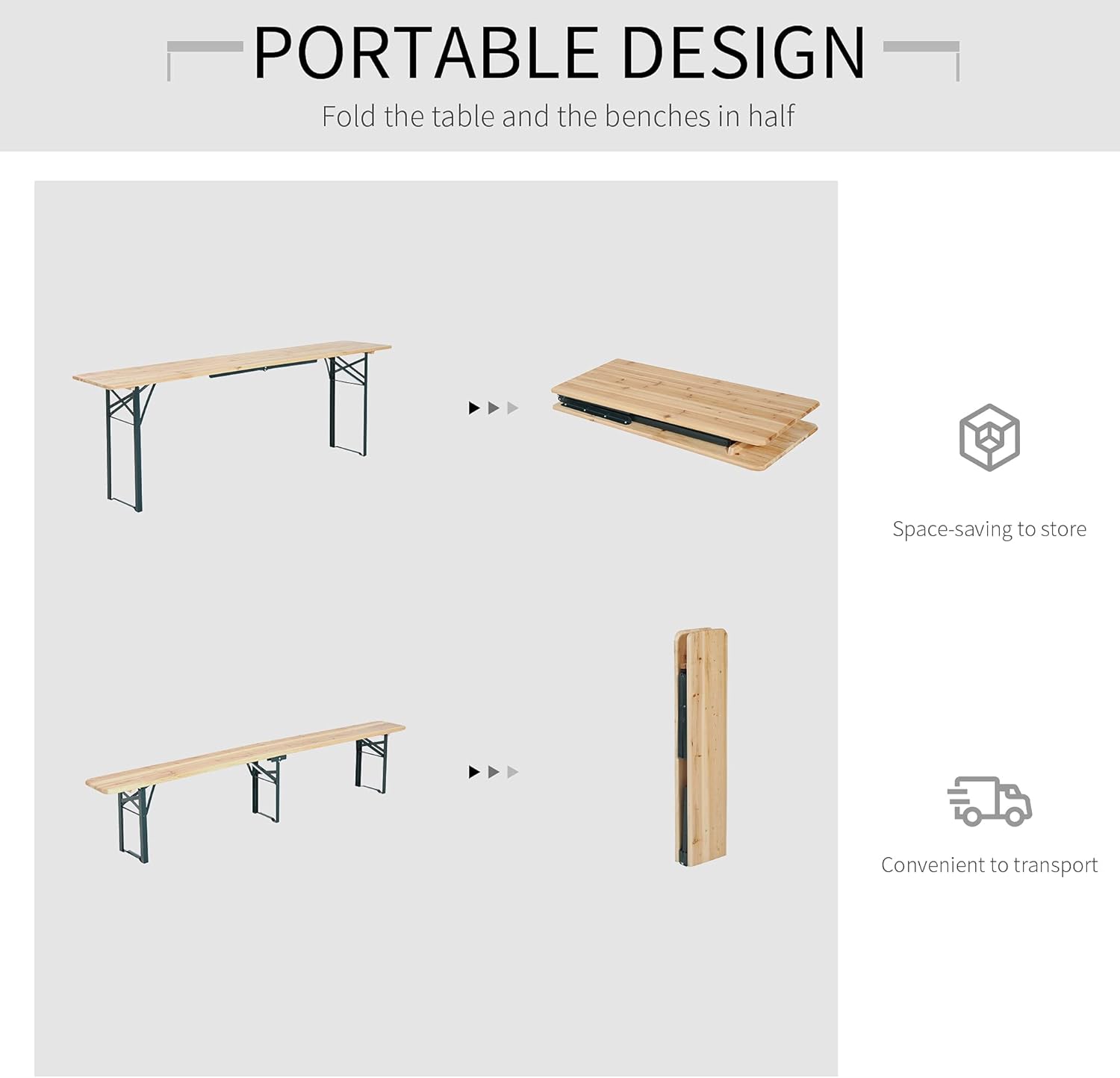 7' Wooden Outdoor Folding Picnic Table Set with Bench T5691