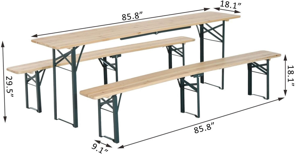 7' Wooden Outdoor Folding Picnic Table Set with Bench T5691