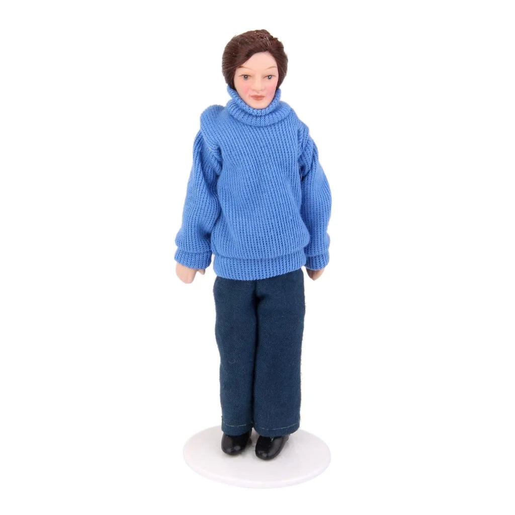 Blue Dollhouse Miniature People Figure with Display Stand J632334
