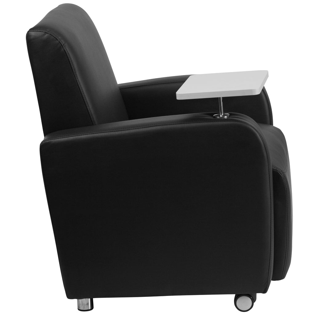 Black LeatherSoft Guest Chair with Tablet Arm and Cup Holder J376