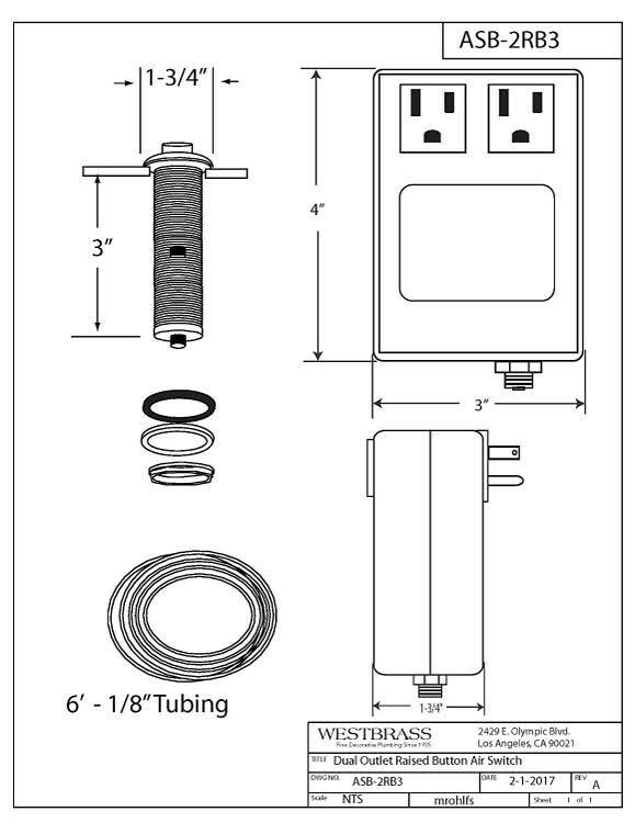 Raised Button Disposal Air Switch Dual Outlet Control Box Satin Nickel L70522