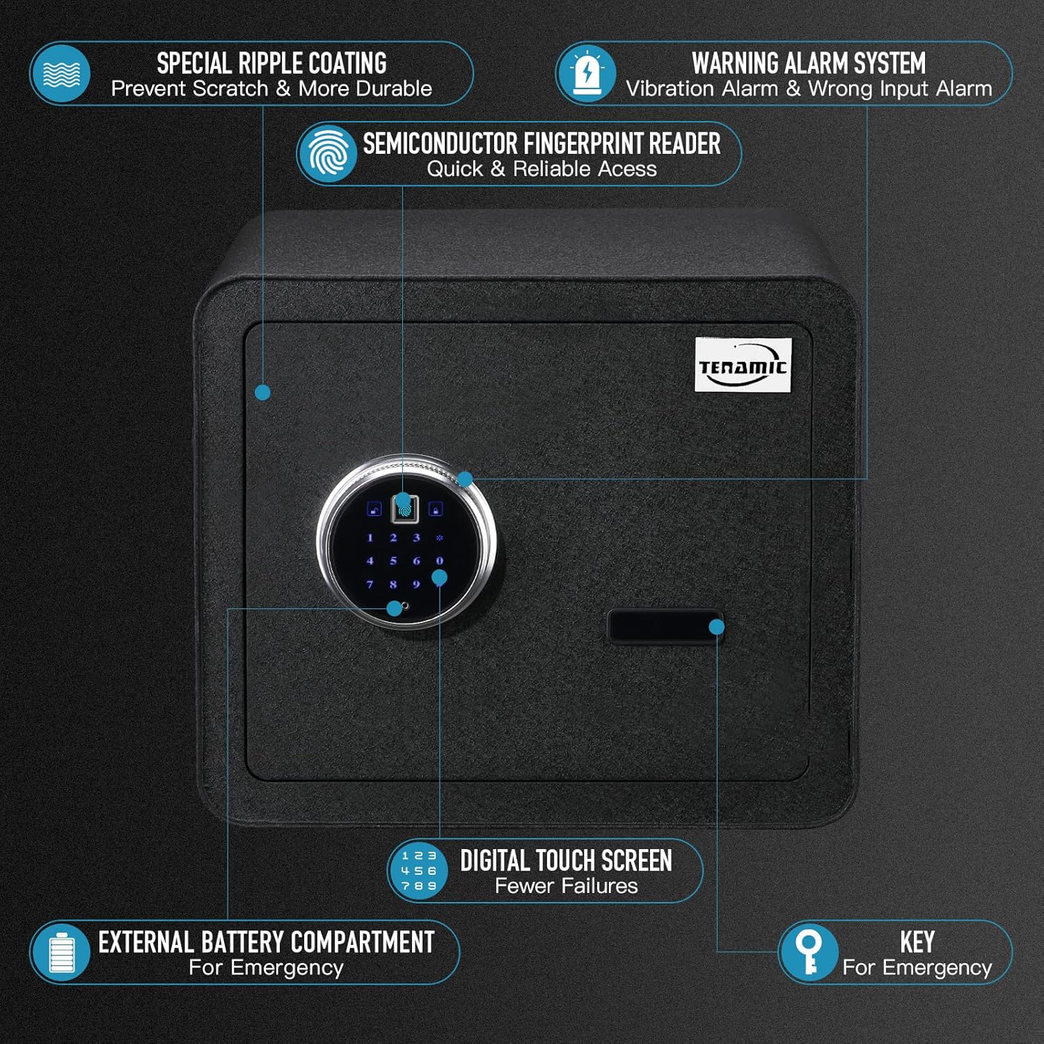 Black Solid Alloy Steel Biometric Fingerprint Safe Box K534
