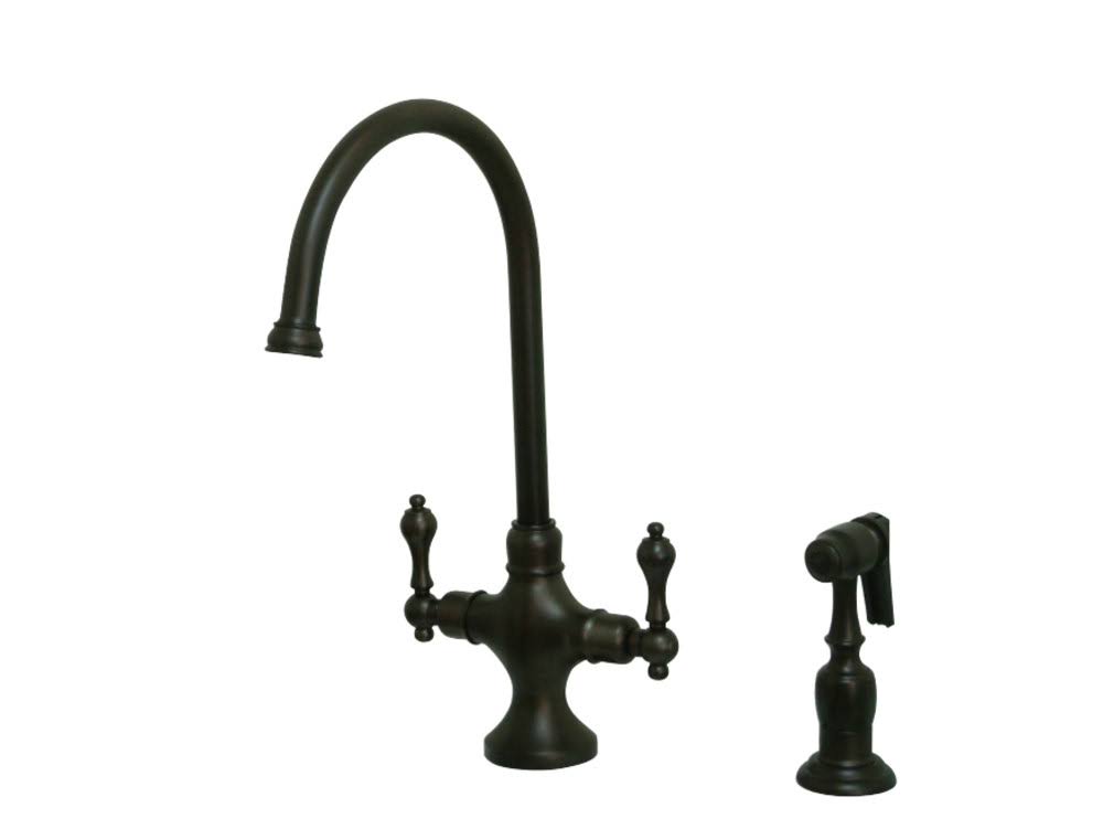 Vintage Double Handle Kitchen Faucet with Side Sprayer Oil Rubbed Bronze A4075