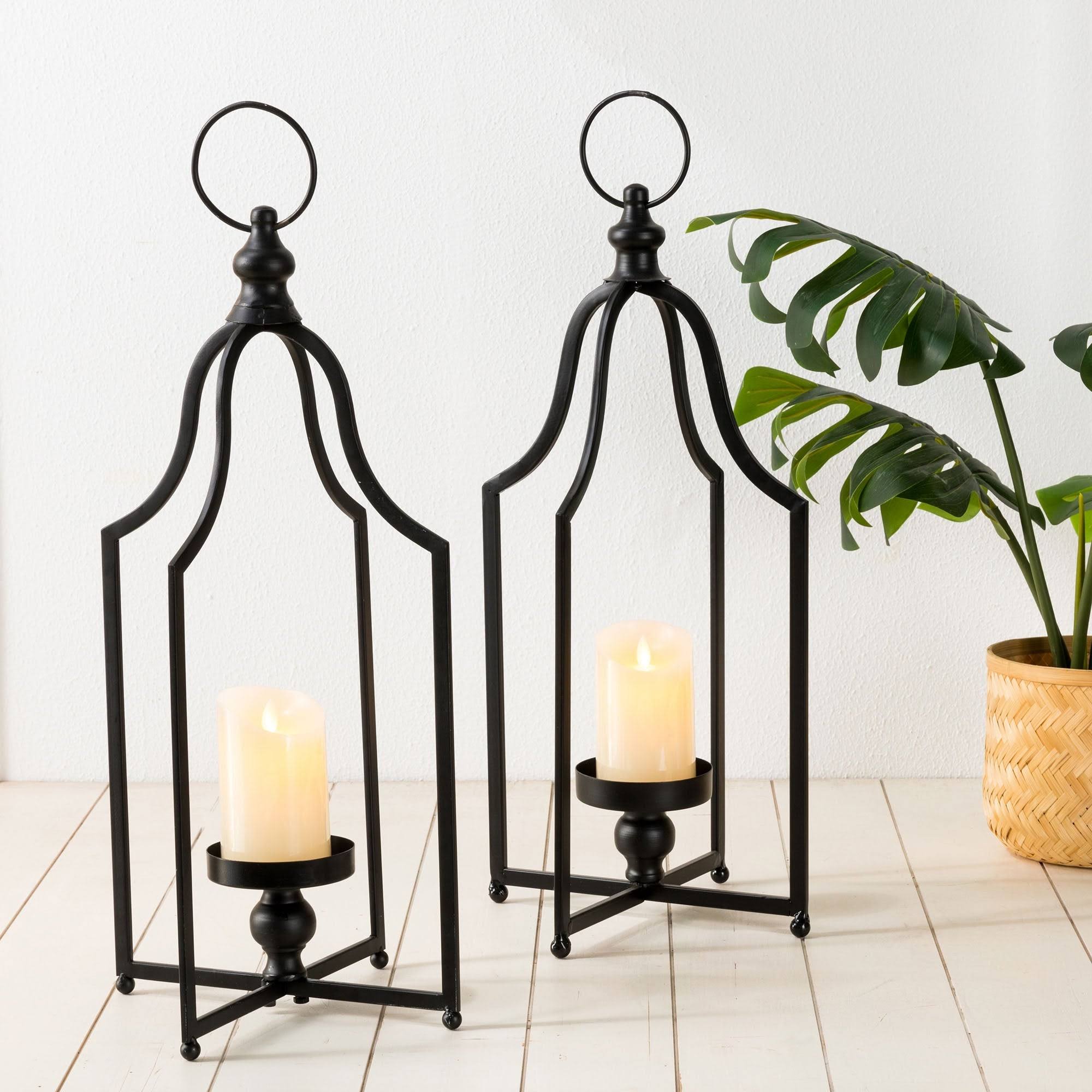 Set of 2 Black Metal Candle Lantern F892