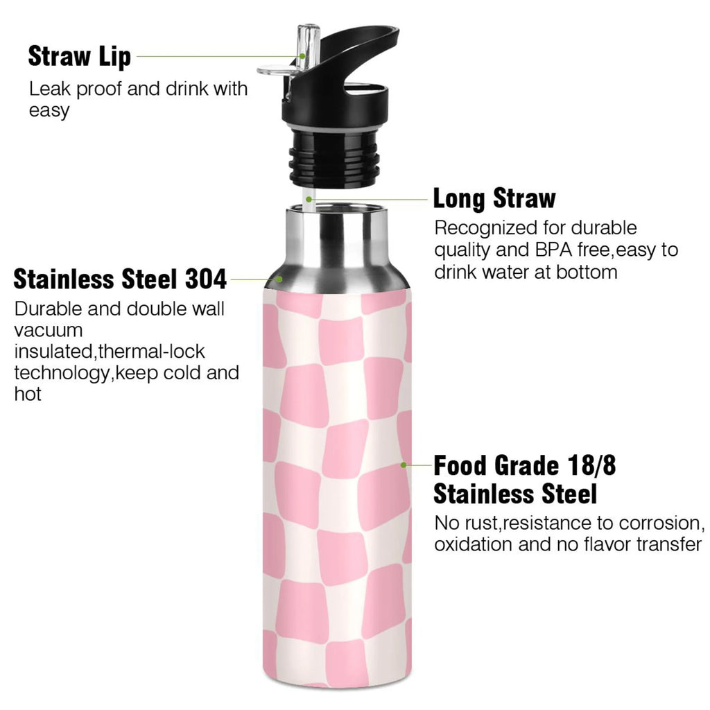 Pink Beige Lattice Stainless Steel Insulated Water Bottle W611574