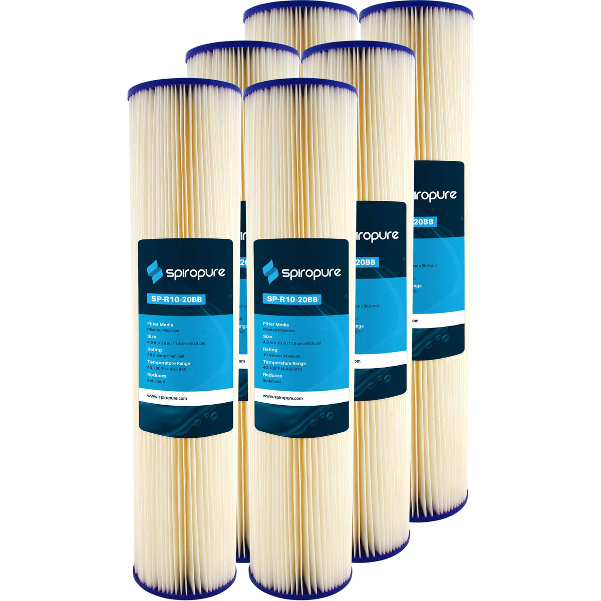 20x4.5 Pleated Polyester 10 Micron Sediment Filter 6 Pack W6476