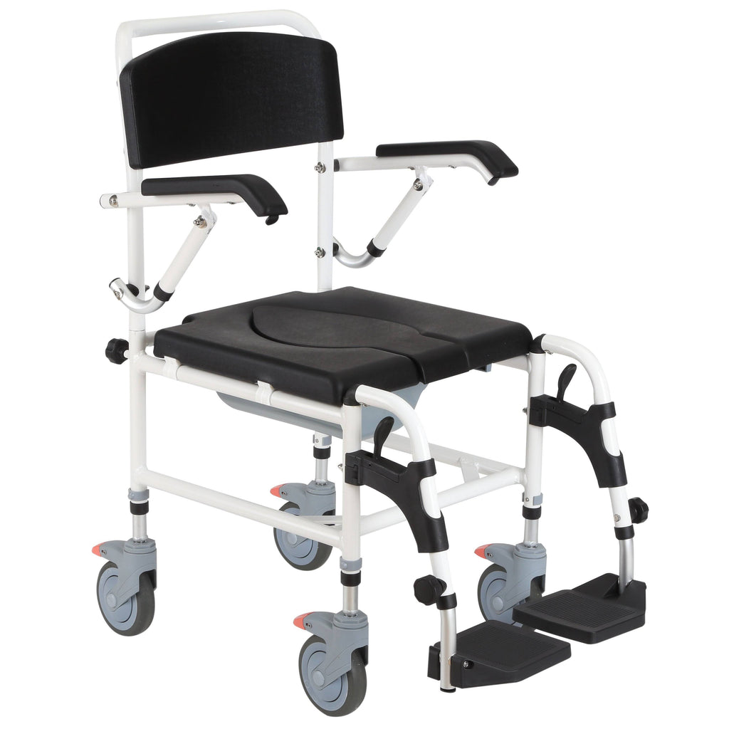 Black Commode Wheelchair with 4 Castor Wheels and Detachable Bucket D4305