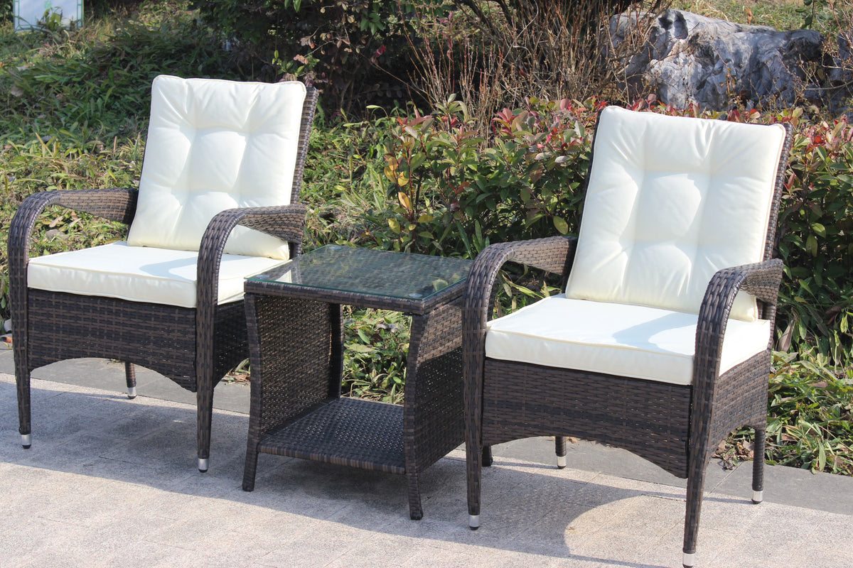 3 Piece Wicker Rattan Sectional Sofa with Beige Seat Cushions B774