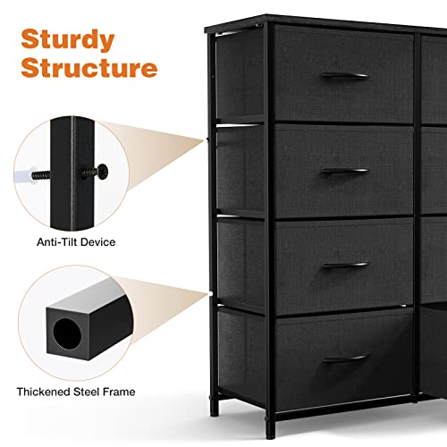 Black 9-Drawer Fabric Storage Tower with Wood Top C83678