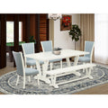 6-piece Wood Dining Set in White/Blue Z55842