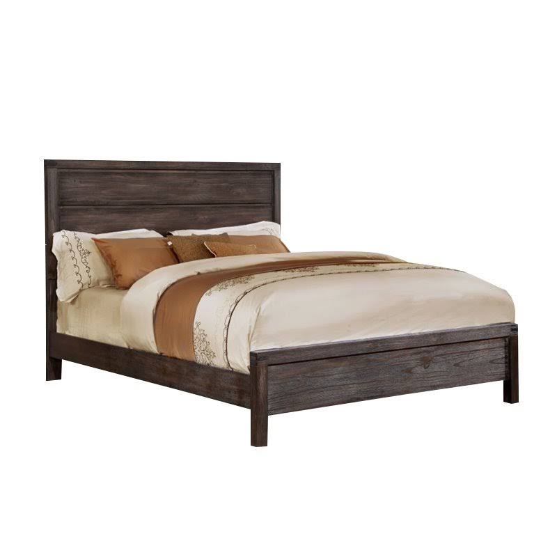 Wire-Brushed Brown Wood Full Panel Bed P857768