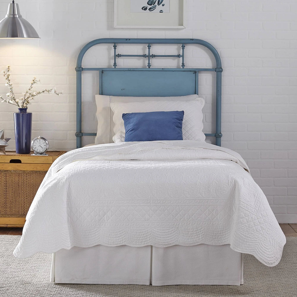 Distressed Blue Full Metal Headboard K258