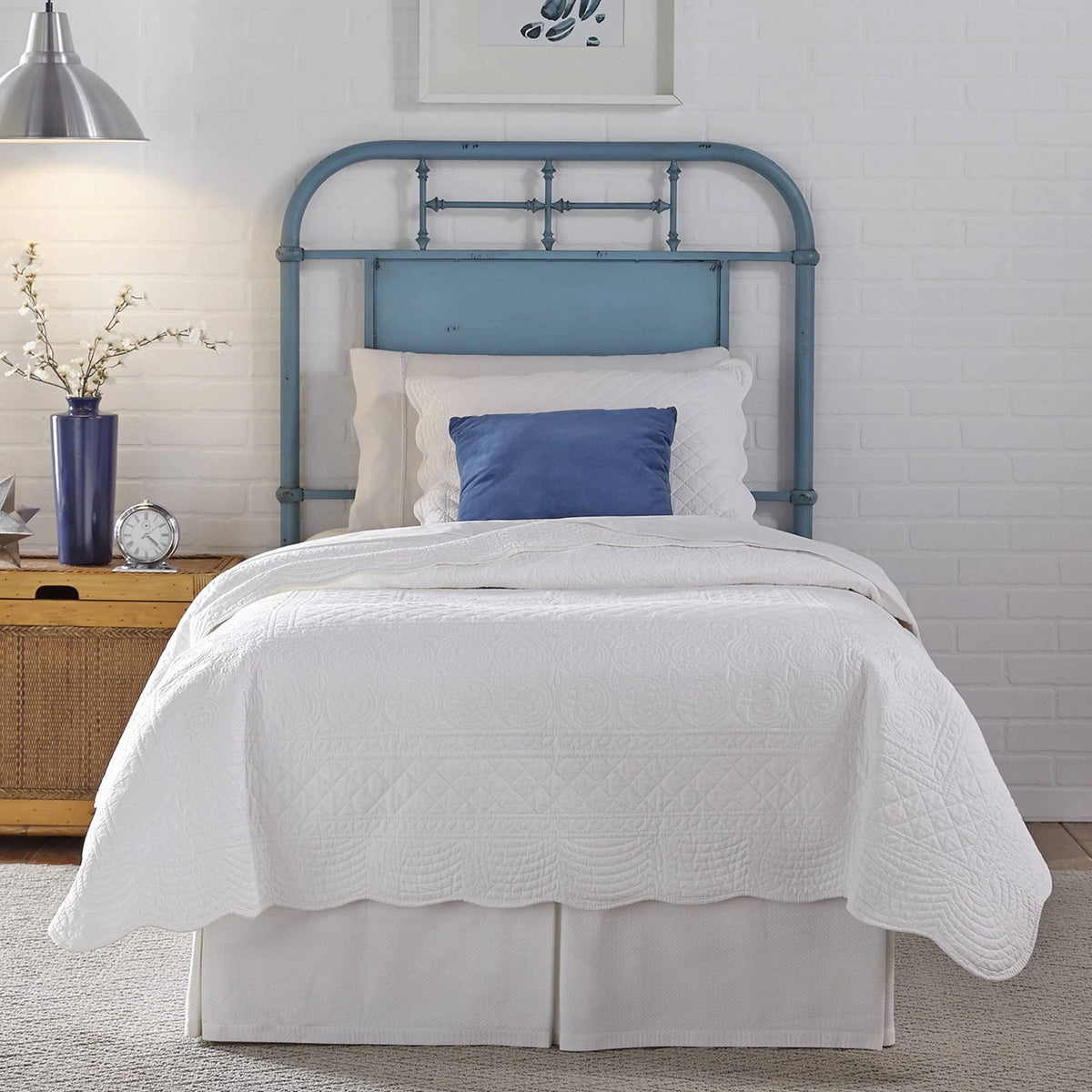 Distressed Blue Full Metal Headboard K258