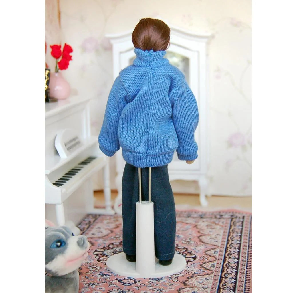 Blue Dollhouse Miniature People Figure with Display Stand J632334