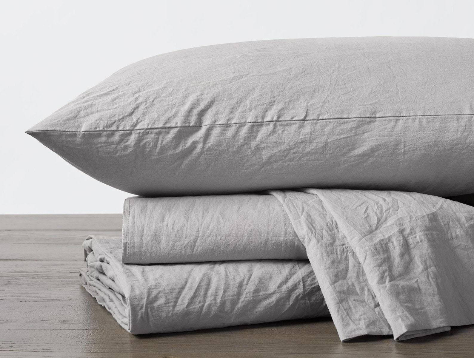 Organic Crinkled Percale Fitted Sheet Queen Pewter S45768