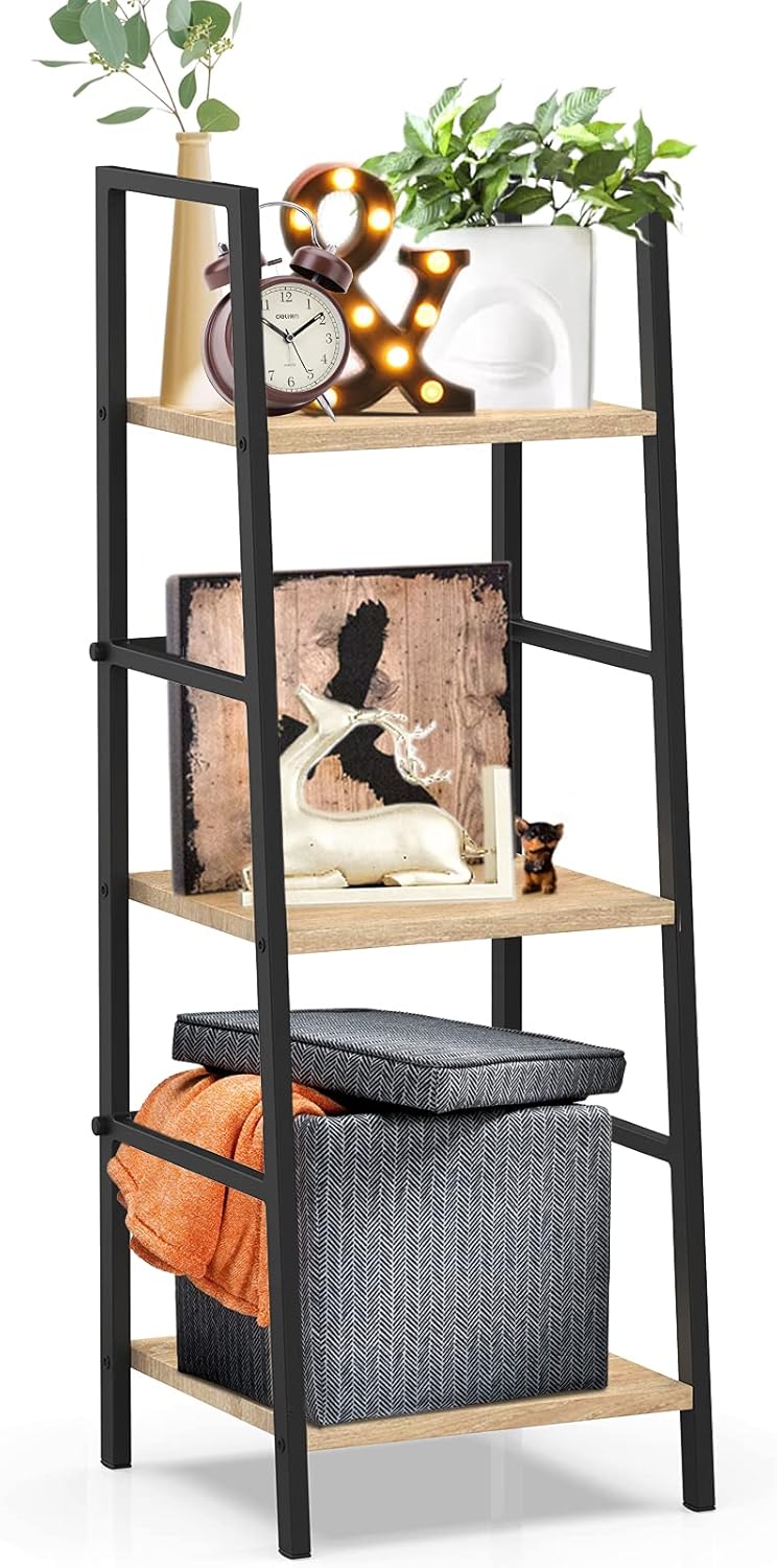 5-Tier Rustic Wood and Metal Ladder Shelf Bookcase K93664