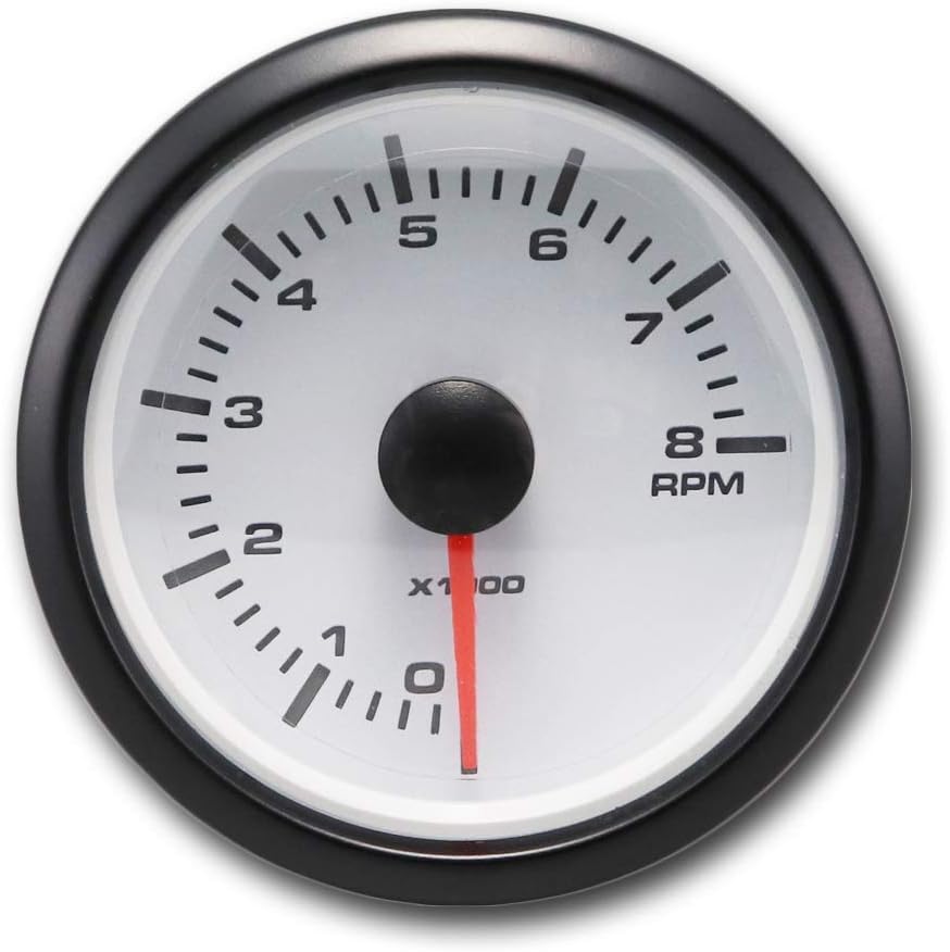 8000 RPM Universal Electronic Tachometer Gauge 2-1/16 52mm White Amber LED Black Dial Chrome Rim Pack of 2 Q5873