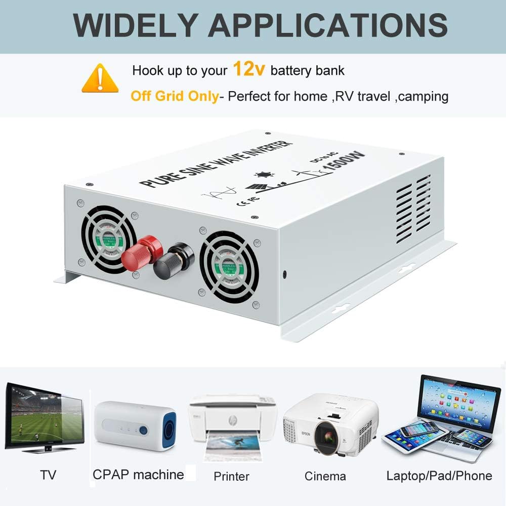 1500W Pure Sine Wave Power Inverter 12VDC to 120VAC I840402