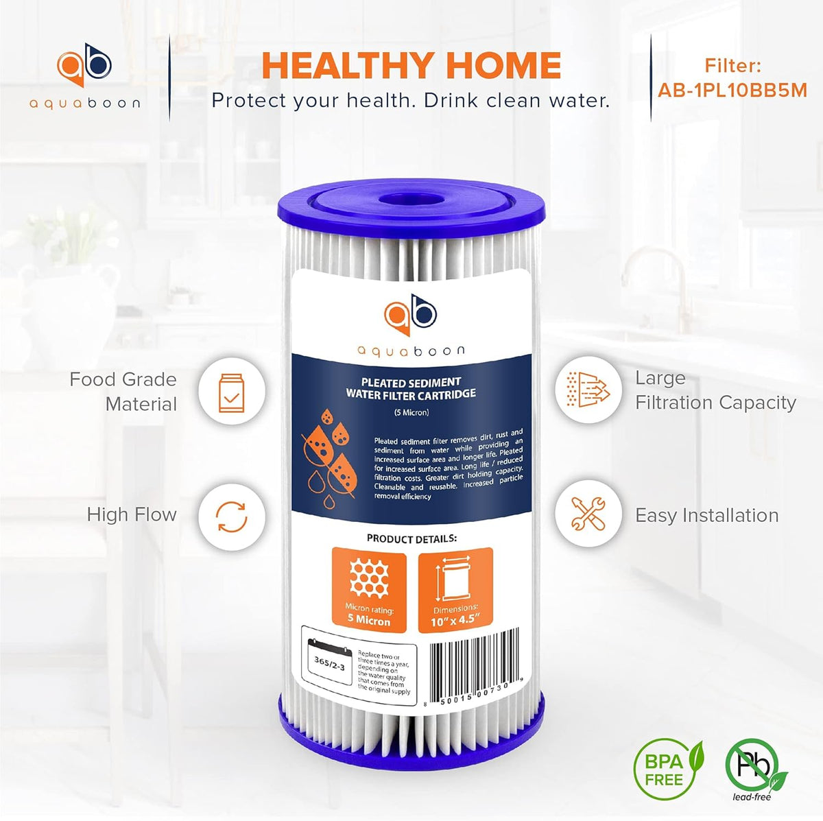 5 Micron 10 Pleated Sediment Water Filter Replacement Cartridge N43138