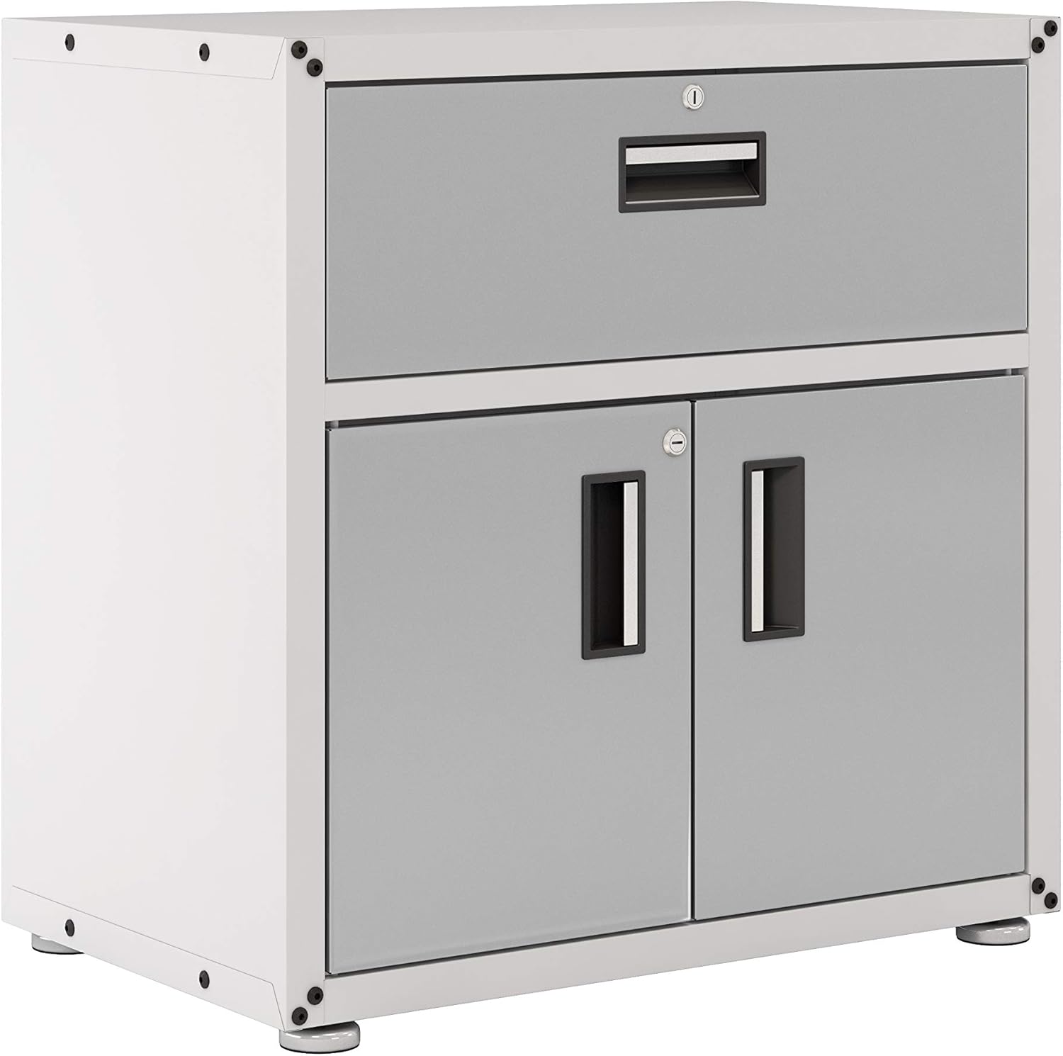 One Drawer Steel Cabinet with 2 Doors White and Grey Pack of 2 U793571
