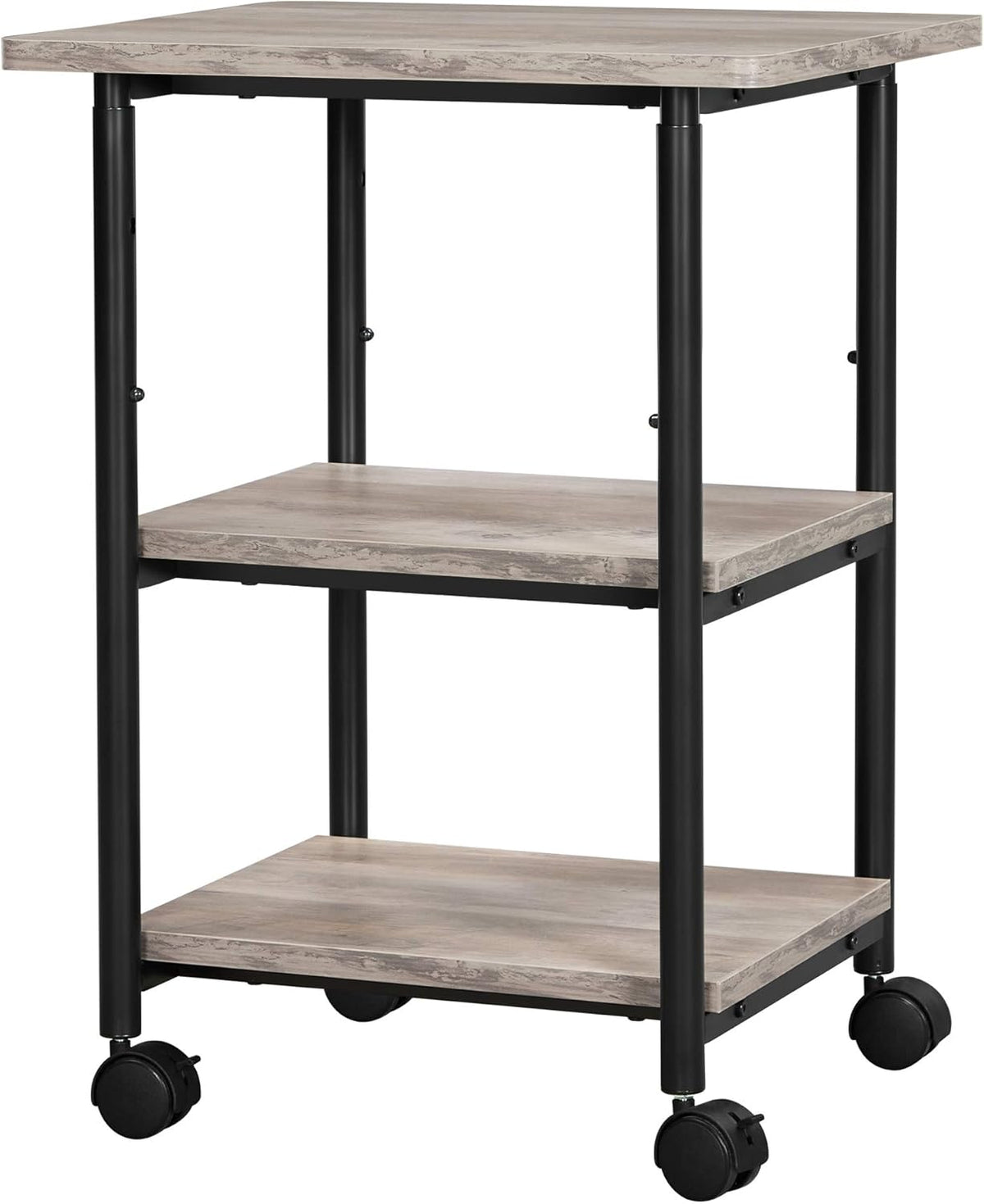 Industrial Printer Stand, 3-Tier Machine Cart with Wheels and Adjustable Table Top, Rustic Brown and Black F972