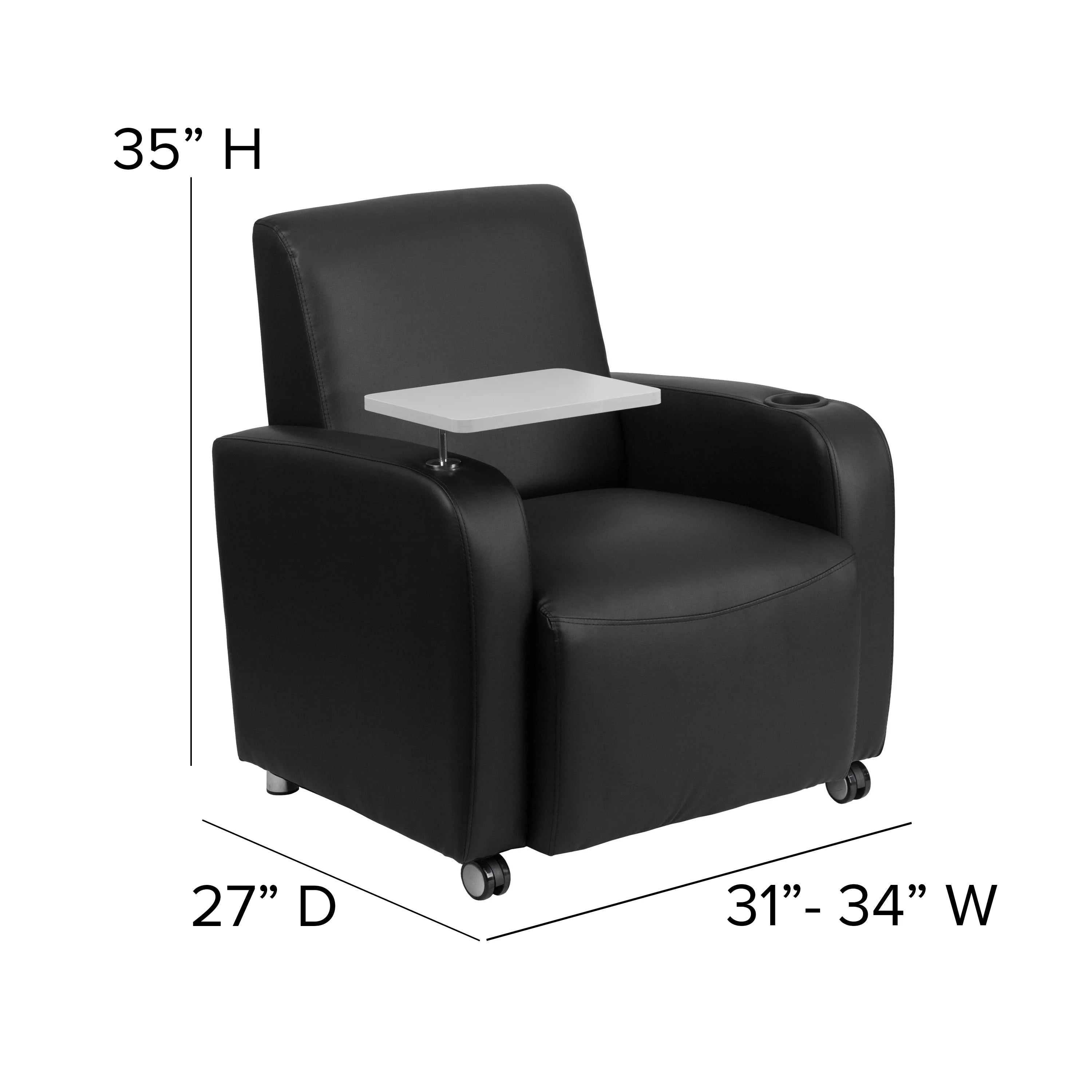 Black LeatherSoft Guest Chair with Tablet Arm and Cup Holder J376