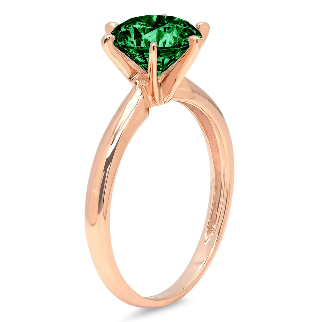 3.0ct Round Cut Green Simulated Emerald 18k Rose Gold Ring Size 10.5 K2381