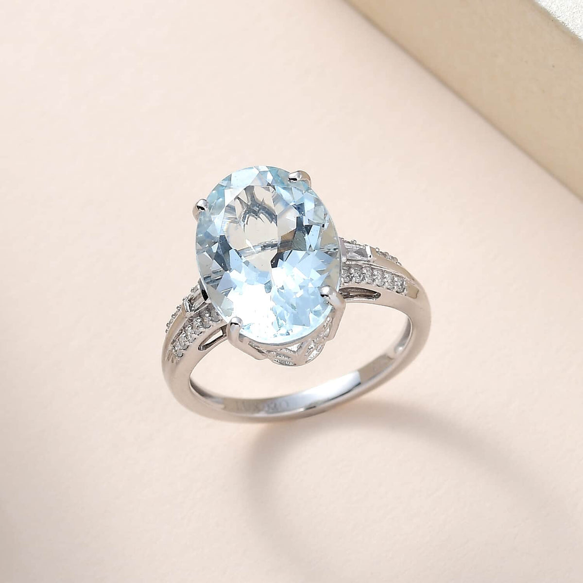 10K White Gold Oval Blue Aquamarine White Diamond Ring Size 9 Ct 4.25 G-H Color I3 Clarity Q21881
