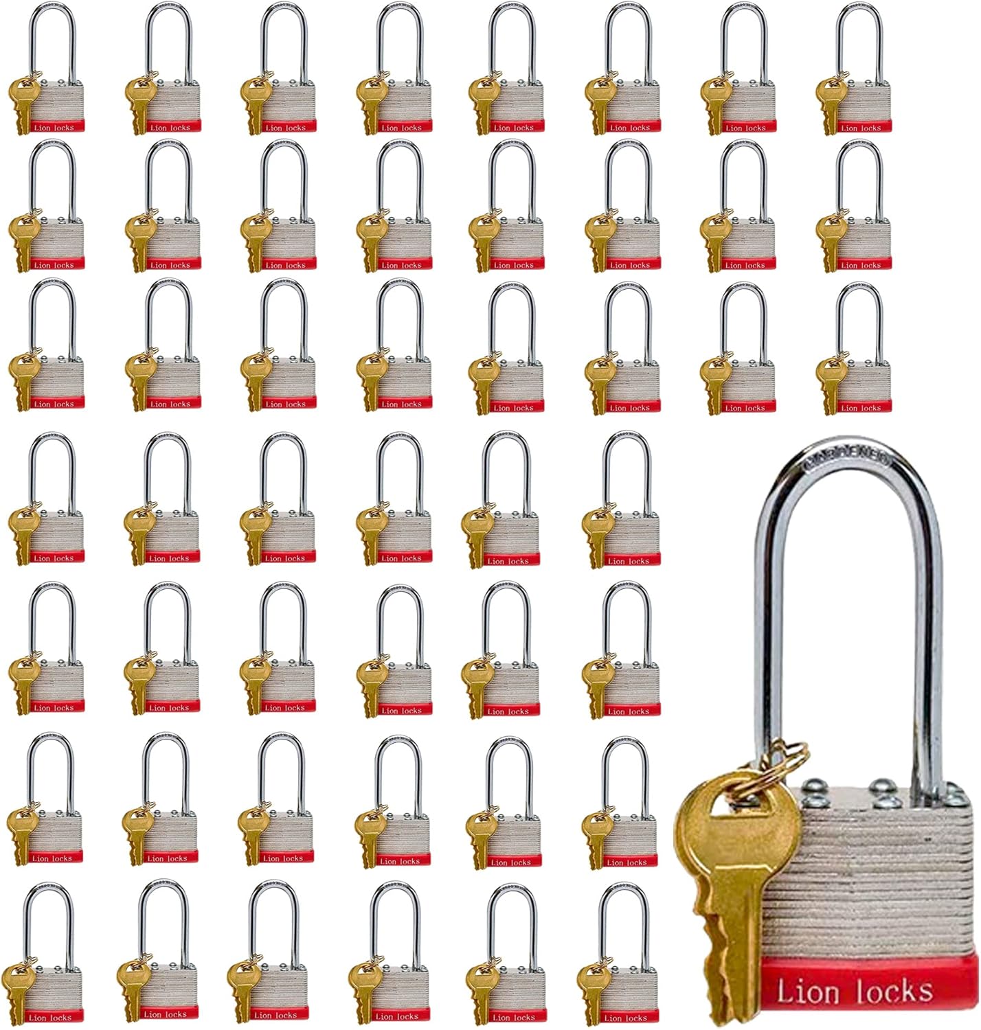 48 Keyed-Alike Padlocks, 2” Long Shackle, Hardened Steel Case, Brass Pin Cylinder V12802