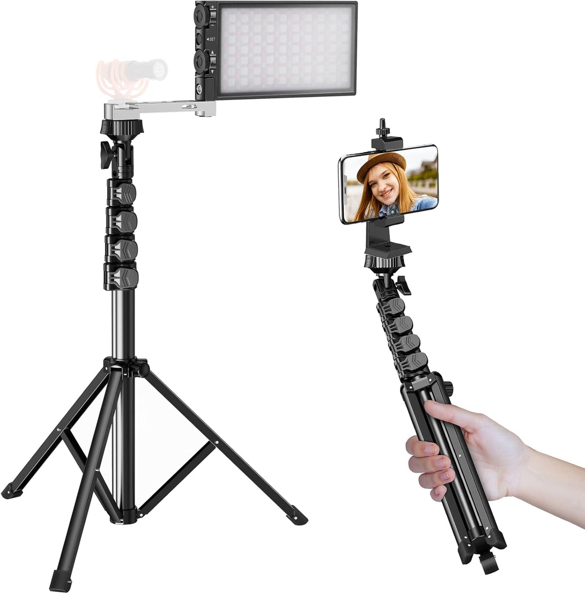 RGB Video Lighting with Portable Tripod Stand, LED Camera Light Kit, 8500K Light Panel with Aluminum Alloy Body L645