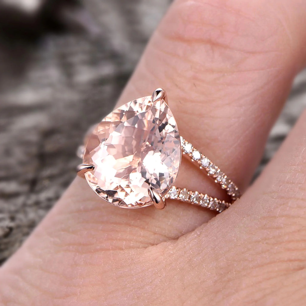 Pear Shape Morganite Engagement Ring 10k Rose Gold N300759