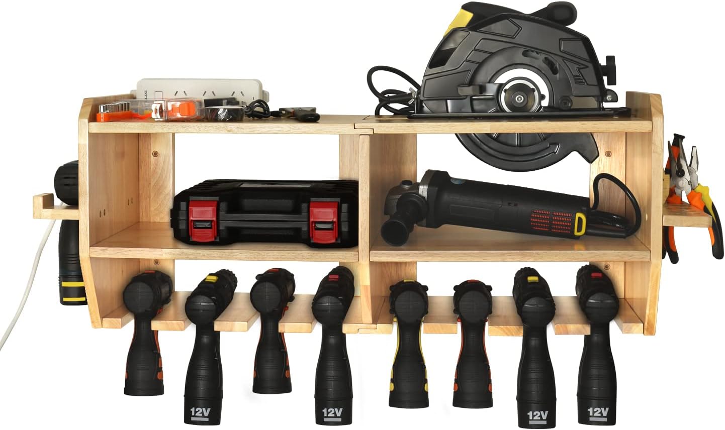 Large Power Tool Organizer with 6 Drill Slots, Wall Mount Garage Tool Organizer H379