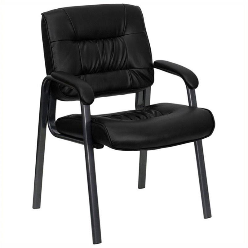 Black Leather Guest Chair with Titanium Frame H31362