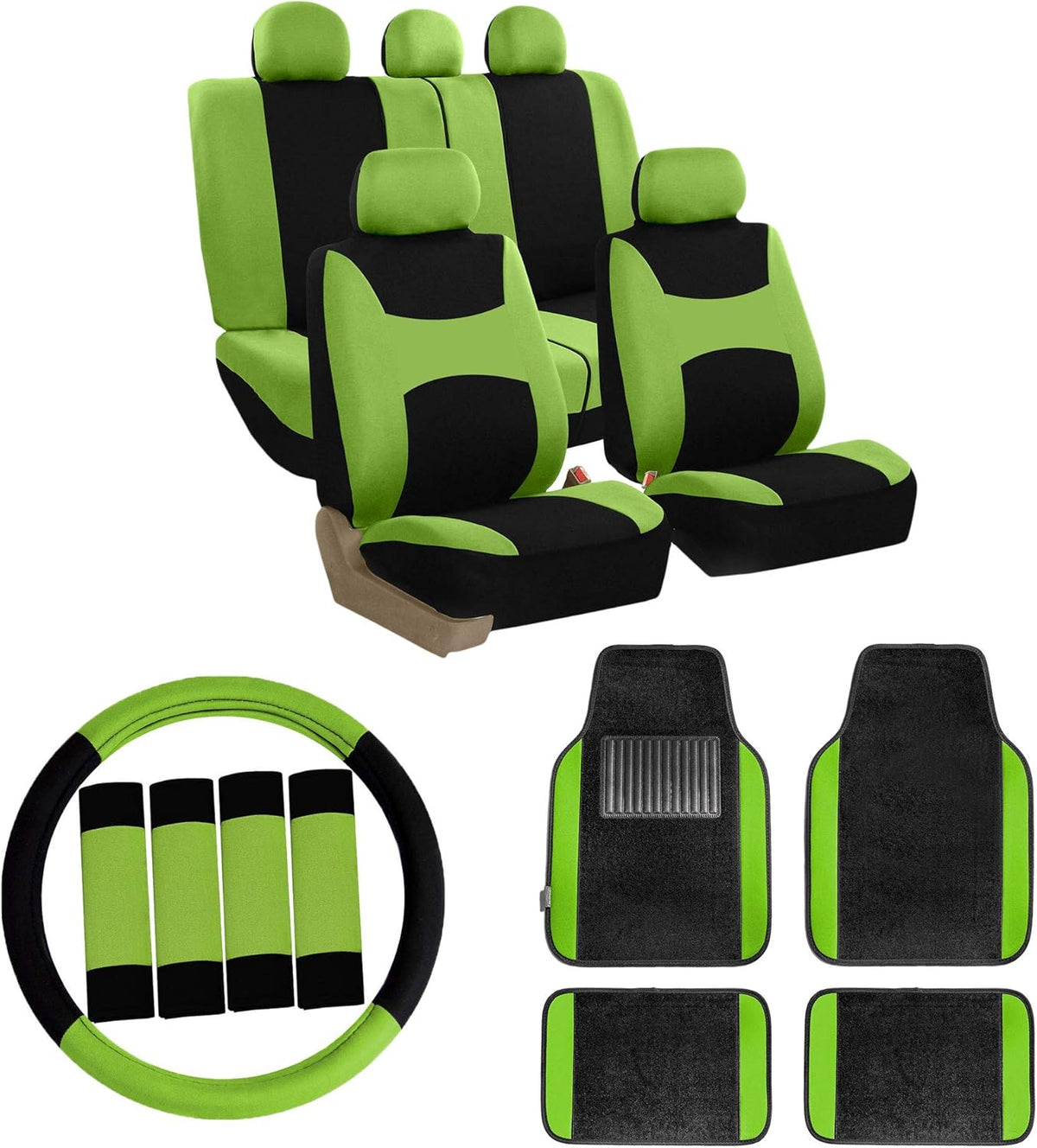 Pink Car Seat Covers Full Set with Floor Mats Steering Wheel Cover and Seat Belt Pads N1984