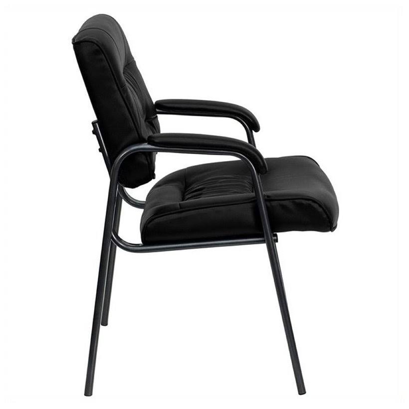 Black Leather Guest Chair with Titanium Frame H31362
