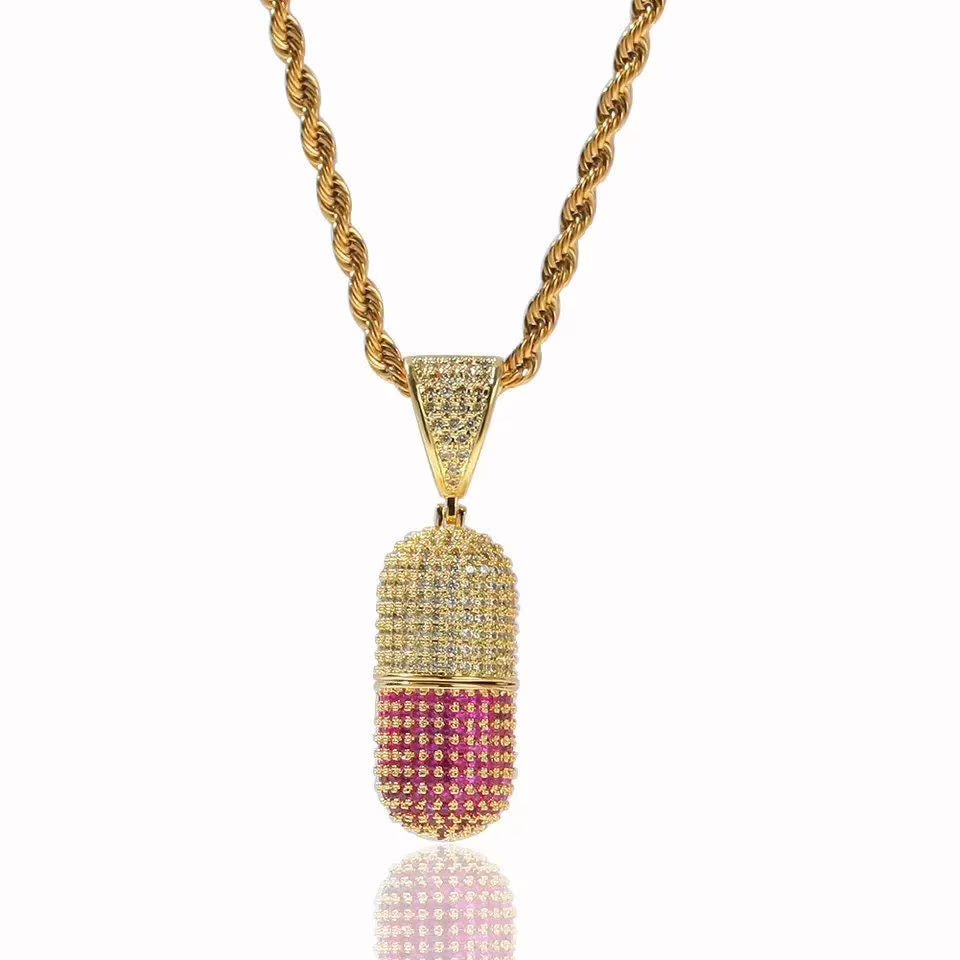 14K Gold Finish Simulated Diamond Pendant Necklace N363