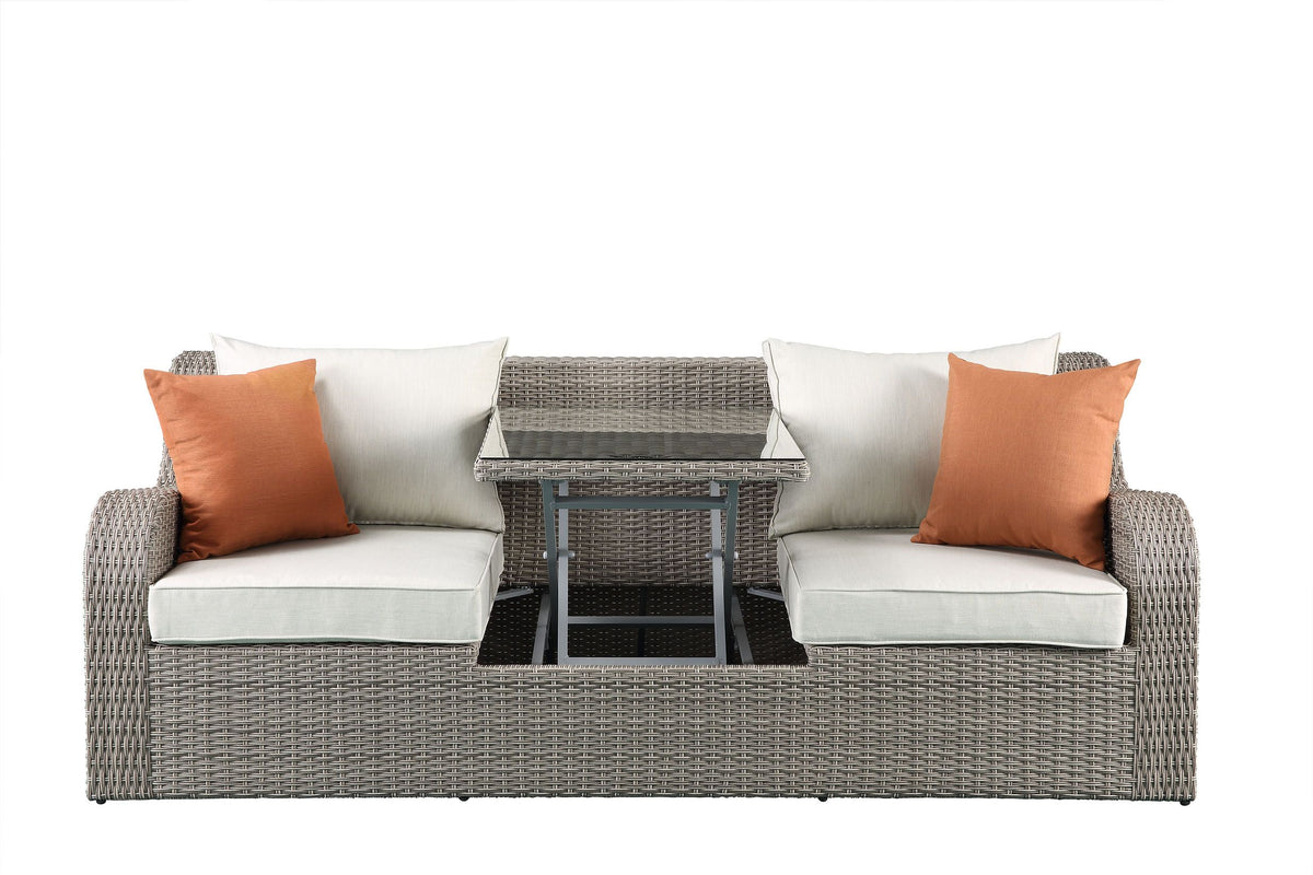 Beige Fabric Patio Sectional with 2 Ottomans and 2 Pillows Y964858