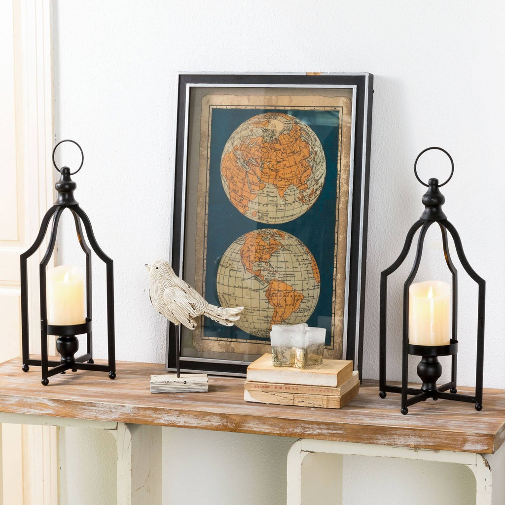 Set of 2 Black Metal Candle Lantern F892