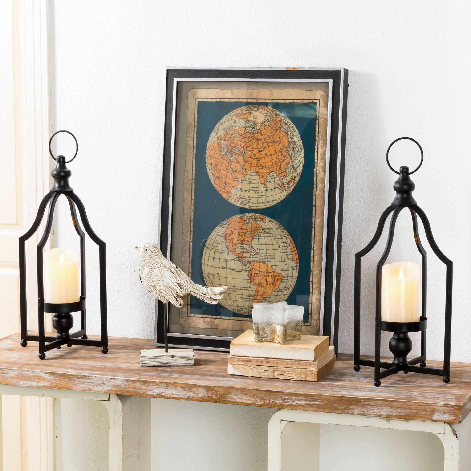 Set of 2 Black Metal Candle Lantern F892
