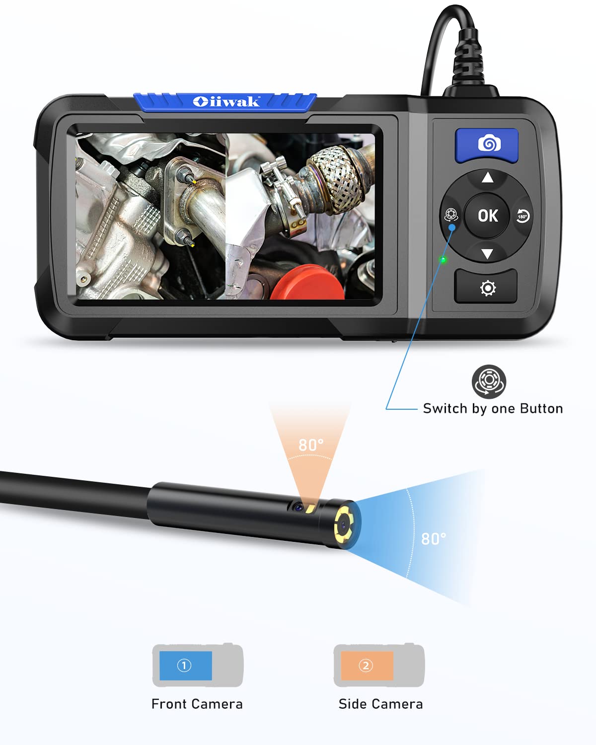 Dual Lens Industrial Endoscope 1080P Digital Borescope Inspection Camera with Light IP67 Waterproof 4.5 Screen 32GB Card 11.5FT Cable Y8979