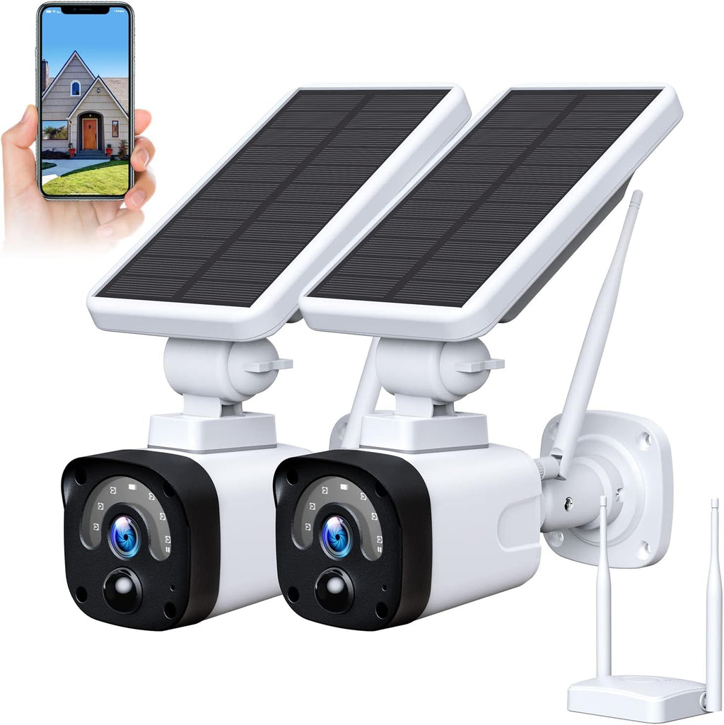 Wireless Solar Security Camera System Outdoor WiFi 2 Pack with WiFi Base Station K16570