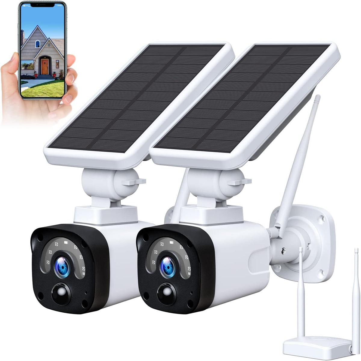 Wireless Solar Security Camera System Outdoor WiFi 2 Pack with WiFi Base Station K16570